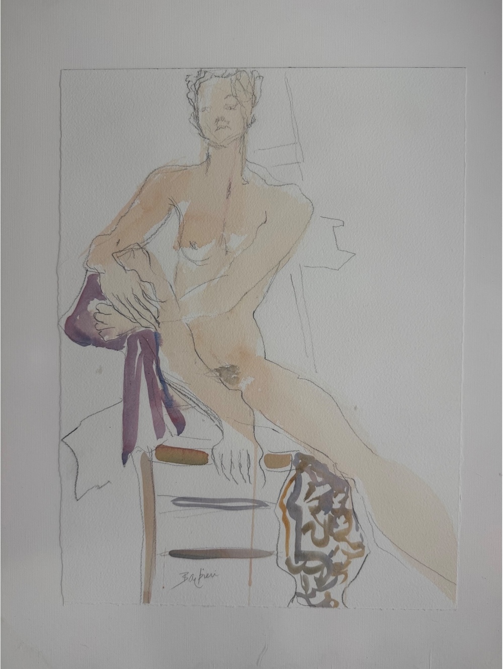 Original Signed Watercolor Nude Figure Study, Unframed, Barbieri Fine Art